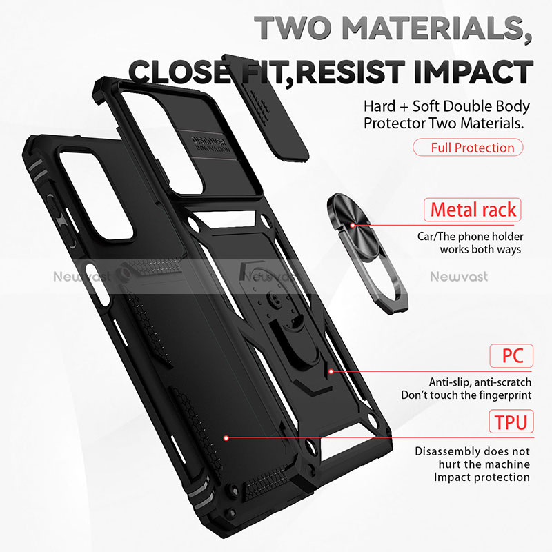 Silicone Matte Finish and Plastic Back Cover Case with Magnetic Finger Ring Stand MQ6 for Samsung Galaxy A23 5G