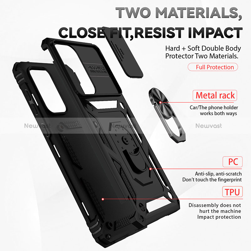 Silicone Matte Finish and Plastic Back Cover Case with Magnetic Finger Ring Stand MQ6 for Samsung Galaxy A33 5G