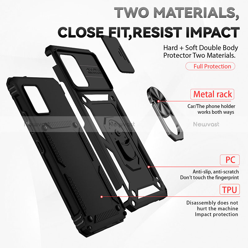 Silicone Matte Finish and Plastic Back Cover Case with Magnetic Finger Ring Stand MQ6 for Samsung Galaxy A42 5G