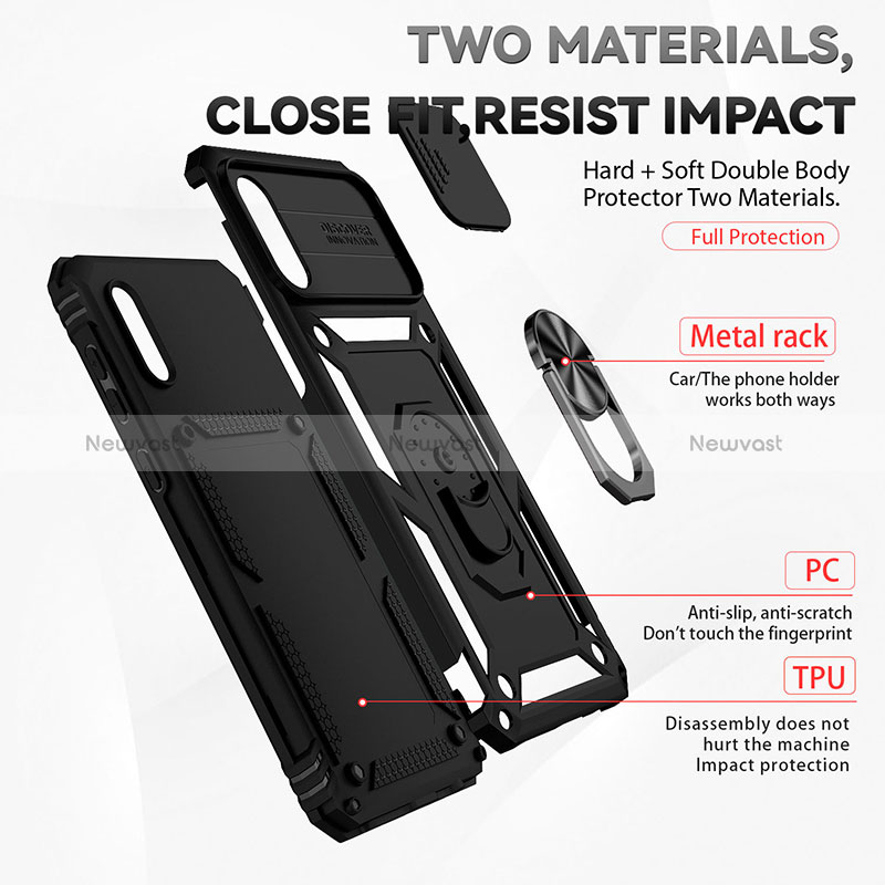 Silicone Matte Finish and Plastic Back Cover Case with Magnetic Finger Ring Stand MQ6 for Samsung Galaxy M02
