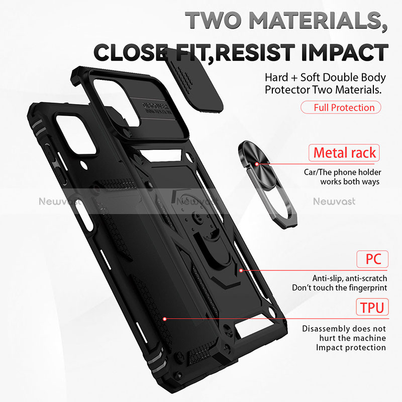 Silicone Matte Finish and Plastic Back Cover Case with Magnetic Finger Ring Stand MQ6 for Samsung Galaxy M32 4G