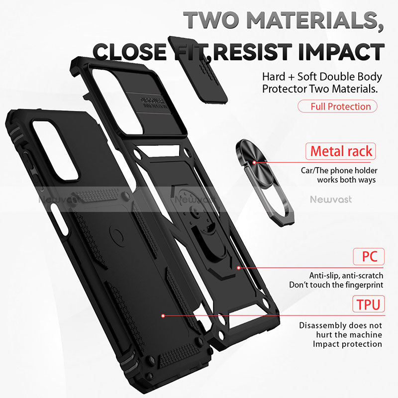 Silicone Matte Finish and Plastic Back Cover Case with Magnetic Finger Ring Stand MQ6 for Samsung Galaxy M32 5G
