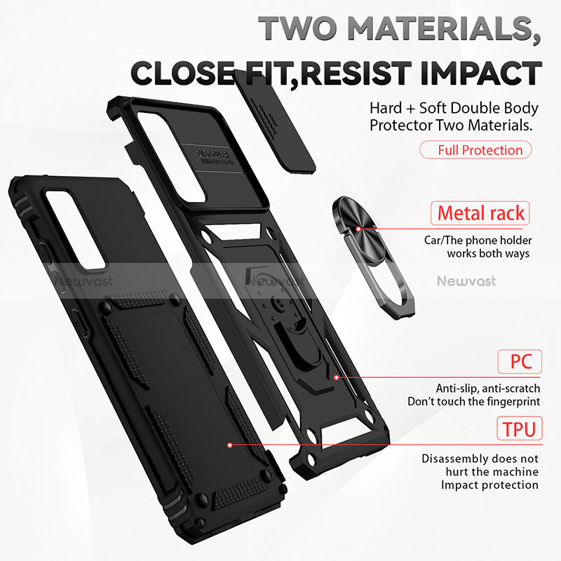 Silicone Matte Finish and Plastic Back Cover Case with Magnetic Finger Ring Stand MQ6 for Samsung Galaxy S20 FE (2022) 5G