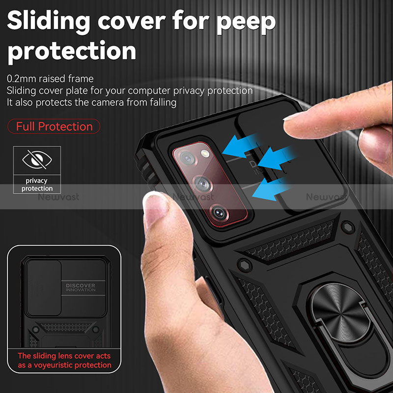 Silicone Matte Finish and Plastic Back Cover Case with Magnetic Finger Ring Stand MQ6 for Samsung Galaxy S20 FE (2022) 5G