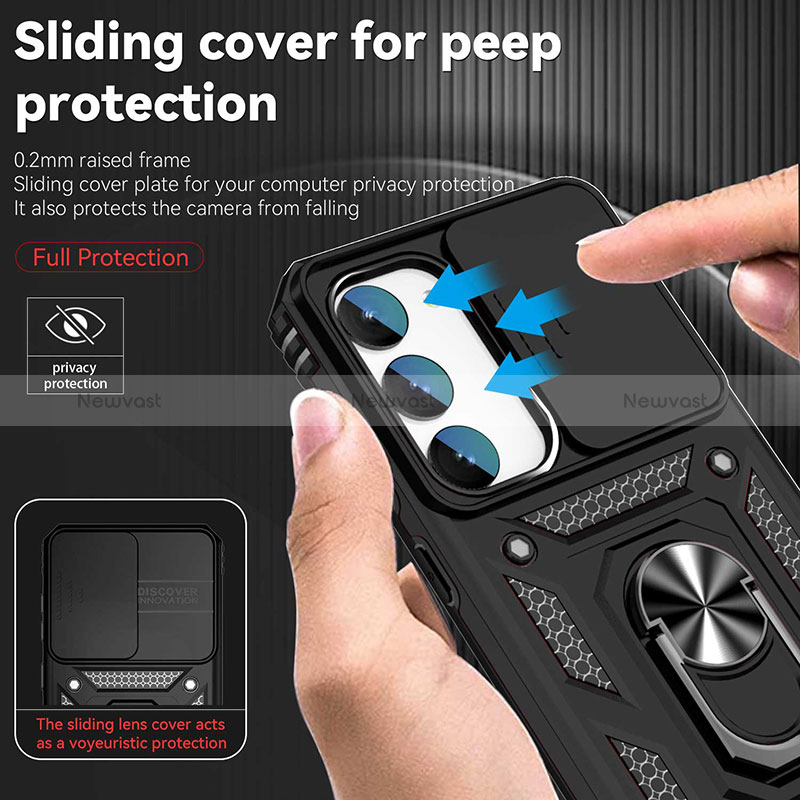 Silicone Matte Finish and Plastic Back Cover Case with Magnetic Finger Ring Stand MQ6 for Samsung Galaxy S23 Plus 5G