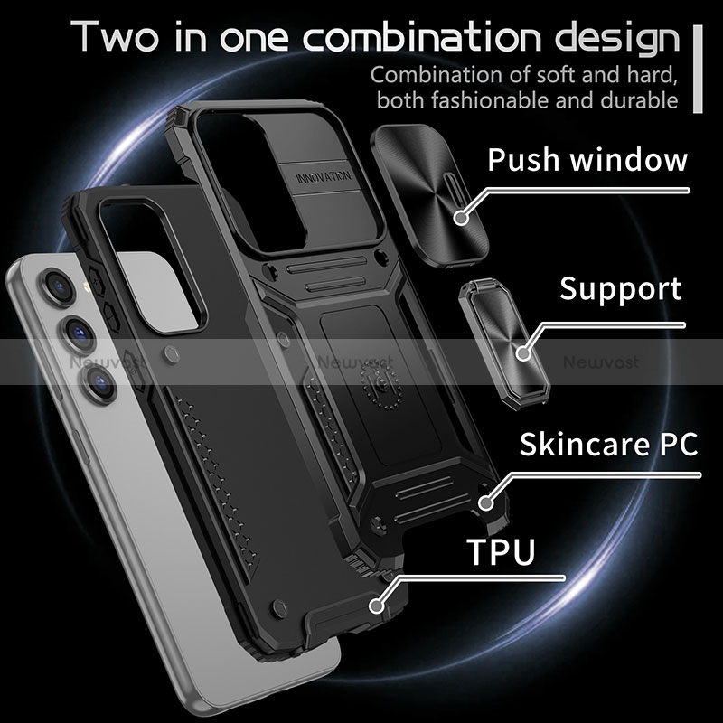 Silicone Matte Finish and Plastic Back Cover Case with Magnetic Finger Ring Stand MQ7 for Samsung Galaxy S22 5G