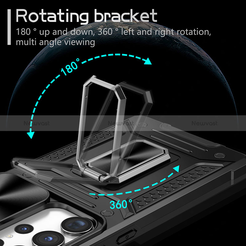 Silicone Matte Finish and Plastic Back Cover Case with Magnetic Finger Ring Stand MQ7 for Samsung Galaxy S23 Ultra 5G