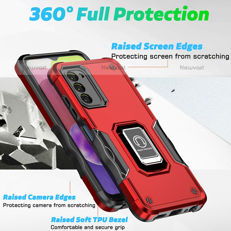 Silicone Matte Finish and Plastic Back Cover Case with Magnetic Finger Ring Stand QW1 for Samsung Galaxy A02s