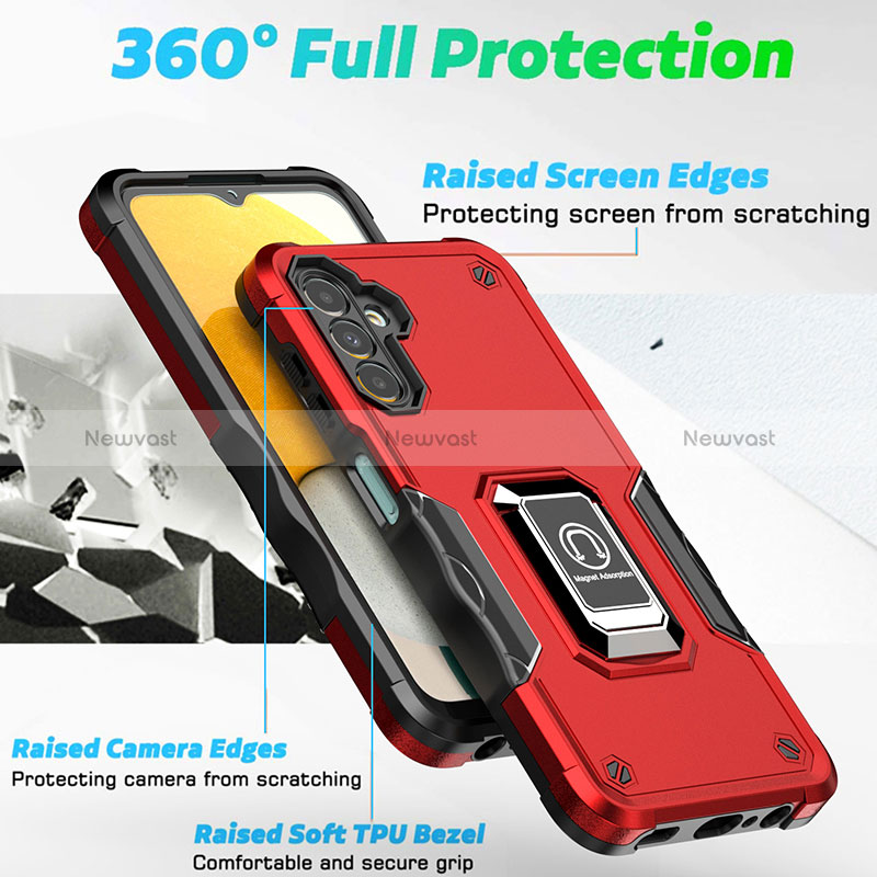 Silicone Matte Finish and Plastic Back Cover Case with Magnetic Finger Ring Stand QW1 for Samsung Galaxy A04s