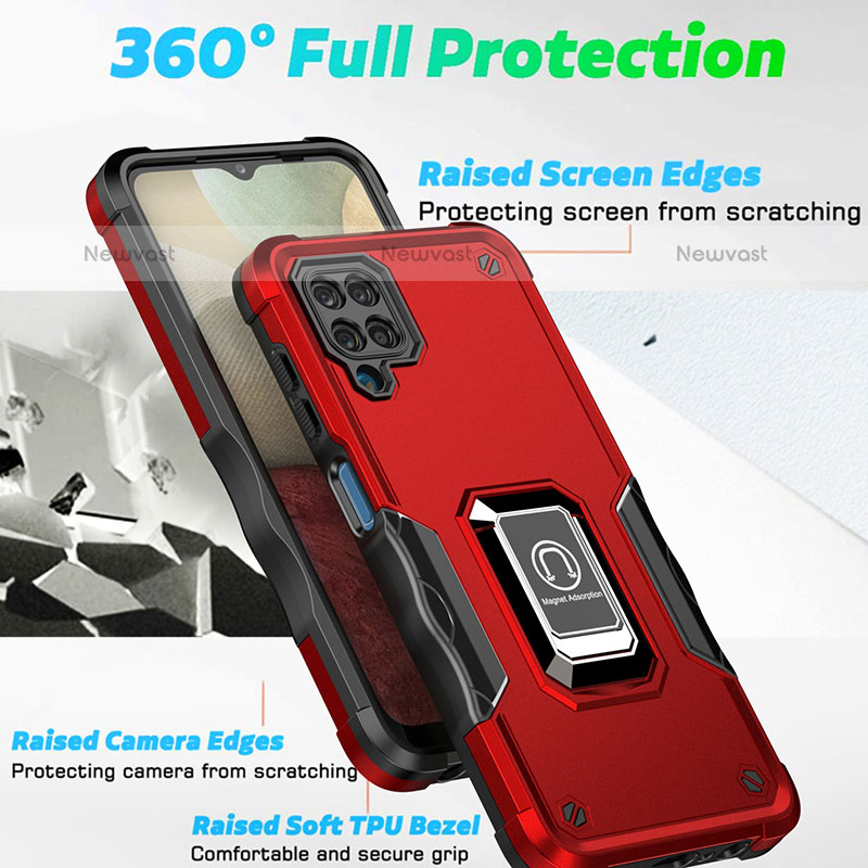 Silicone Matte Finish and Plastic Back Cover Case with Magnetic Finger Ring Stand QW1 for Samsung Galaxy A12
