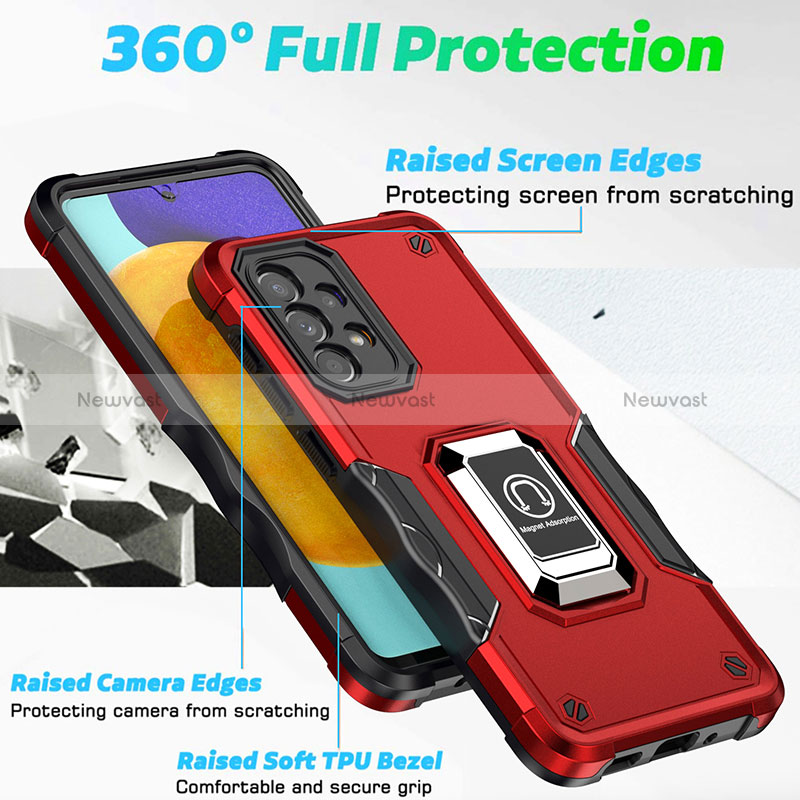 Silicone Matte Finish and Plastic Back Cover Case with Magnetic Finger Ring Stand QW1 for Samsung Galaxy A33 5G
