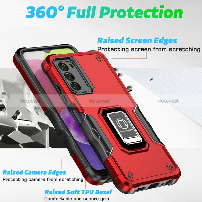 Silicone Matte Finish and Plastic Back Cover Case with Magnetic Finger Ring Stand QW1 for Samsung Galaxy M02s