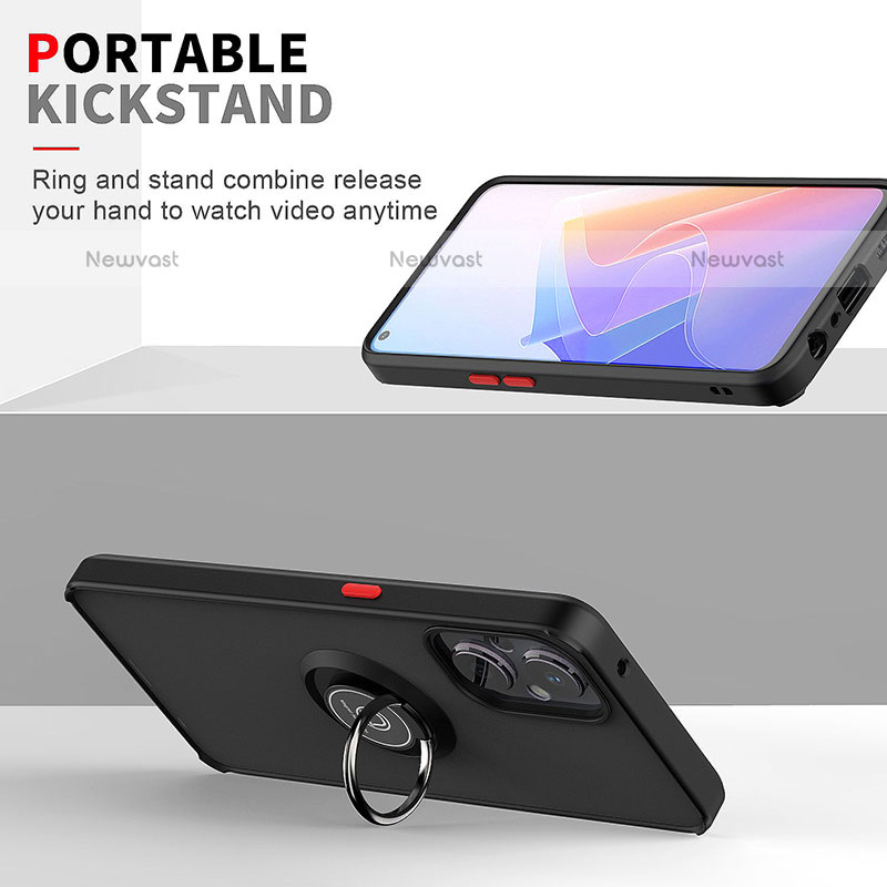 Silicone Matte Finish and Plastic Back Cover Case with Magnetic Finger Ring Stand QW2 for OnePlus Nord N20 5G