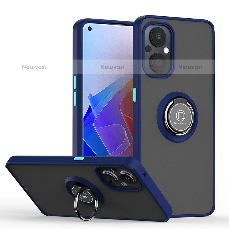 Silicone Matte Finish and Plastic Back Cover Case with Magnetic Finger Ring Stand QW2 for OnePlus Nord N20 5G