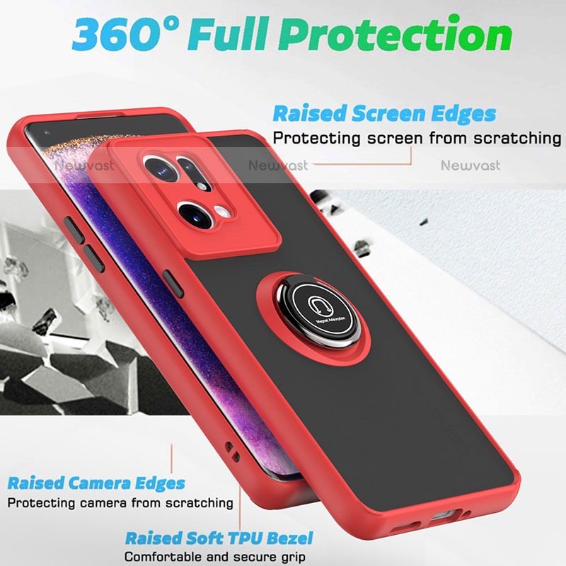 Silicone Matte Finish and Plastic Back Cover Case with Magnetic Finger Ring Stand QW2 for Oppo Find X5 Pro 5G