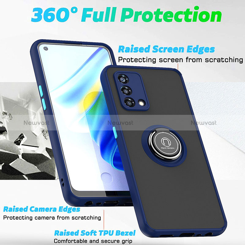 Silicone Matte Finish and Plastic Back Cover Case with Magnetic Finger Ring Stand QW2 for Oppo Reno7 4G