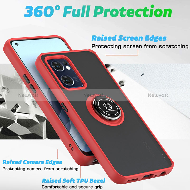 Silicone Matte Finish and Plastic Back Cover Case with Magnetic Finger Ring Stand QW2 for Oppo Reno7 5G