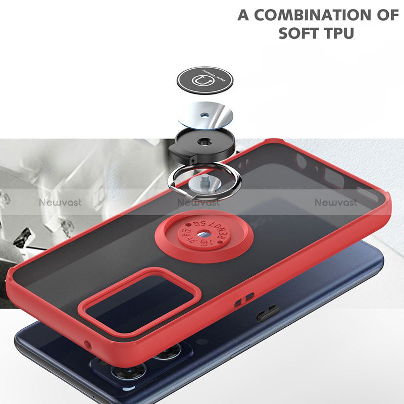 Silicone Matte Finish and Plastic Back Cover Case with Magnetic Finger Ring Stand QW2 for Oppo Reno7 5G