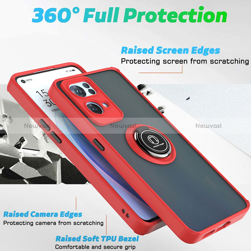 Silicone Matte Finish and Plastic Back Cover Case with Magnetic Finger Ring Stand QW2 for Oppo Reno7 Pro 5G