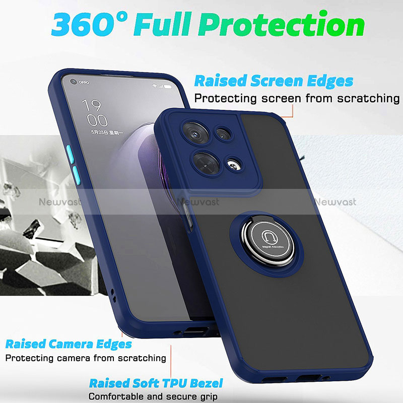 Silicone Matte Finish and Plastic Back Cover Case with Magnetic Finger Ring Stand QW2 for Oppo Reno8 5G