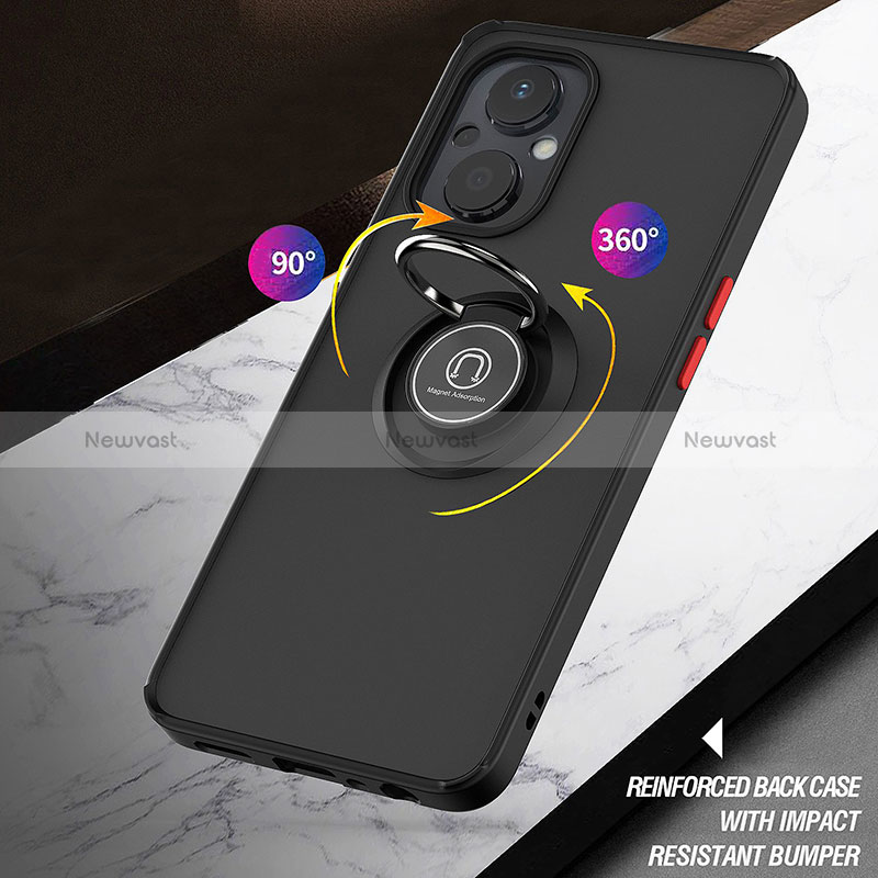Silicone Matte Finish and Plastic Back Cover Case with Magnetic Finger Ring Stand QW2 for Oppo Reno8 Z 5G
