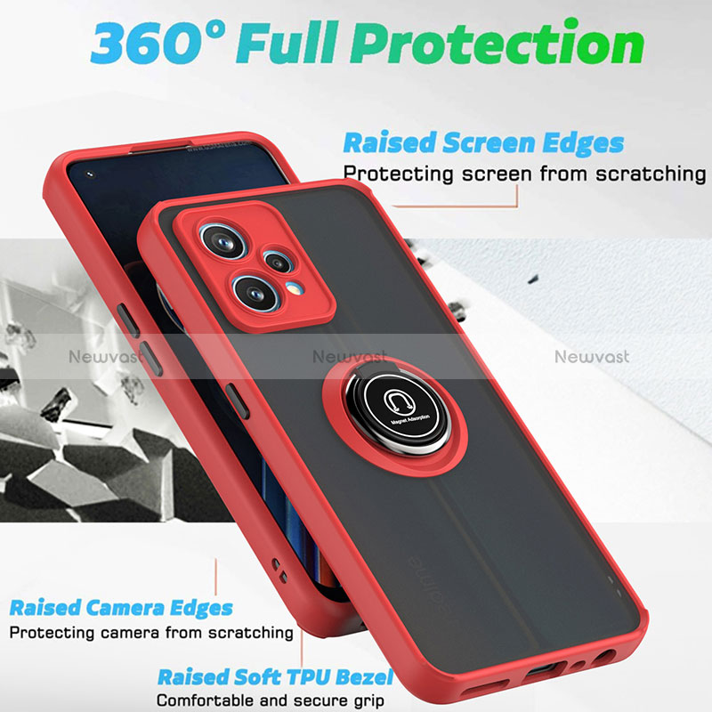 Silicone Matte Finish and Plastic Back Cover Case with Magnetic Finger Ring Stand QW2 for Realme 9 Pro 5G