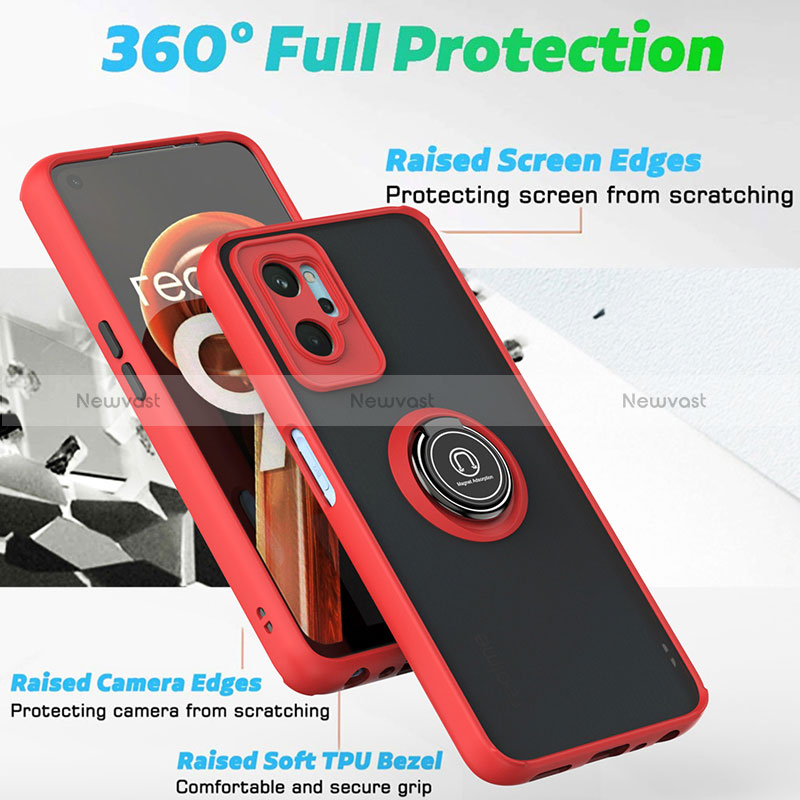 Silicone Matte Finish and Plastic Back Cover Case with Magnetic Finger Ring Stand QW2 for Realme 9i 4G