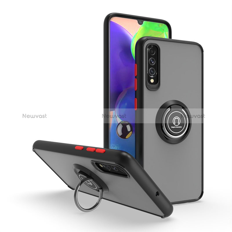 Silicone Matte Finish and Plastic Back Cover Case with Magnetic Finger Ring Stand QW2 for Samsung Galaxy A70