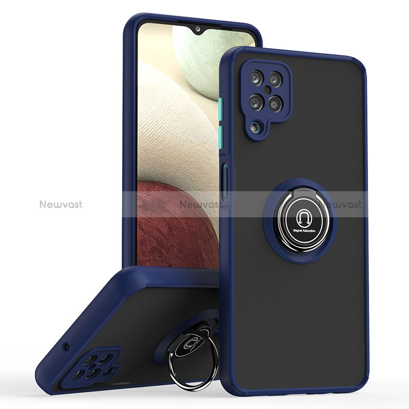 Silicone Matte Finish and Plastic Back Cover Case with Magnetic Finger Ring Stand QW2 for Samsung Galaxy M12