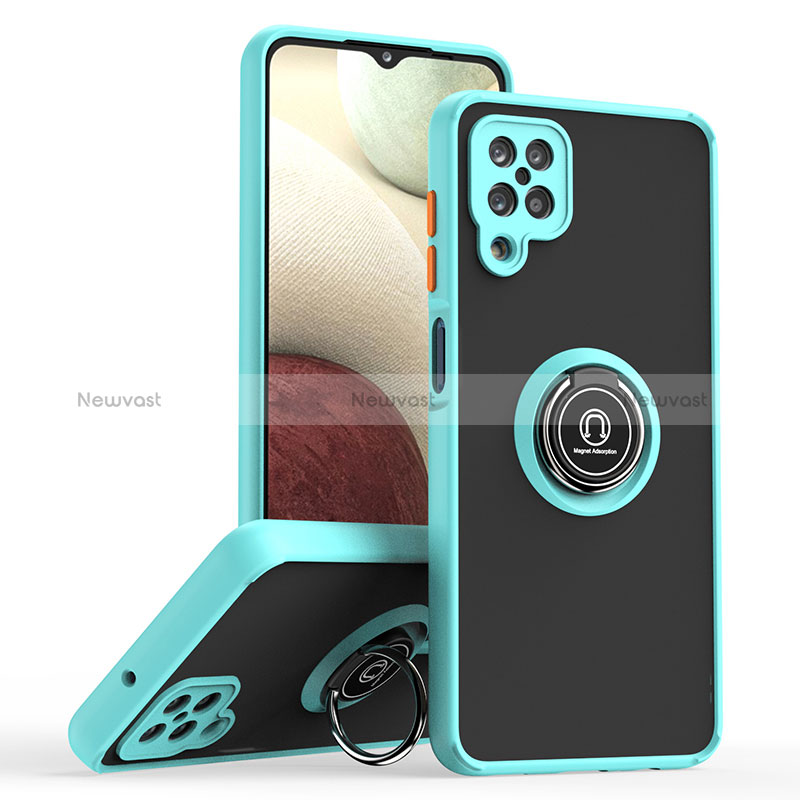 Silicone Matte Finish and Plastic Back Cover Case with Magnetic Finger Ring Stand QW2 for Samsung Galaxy M12