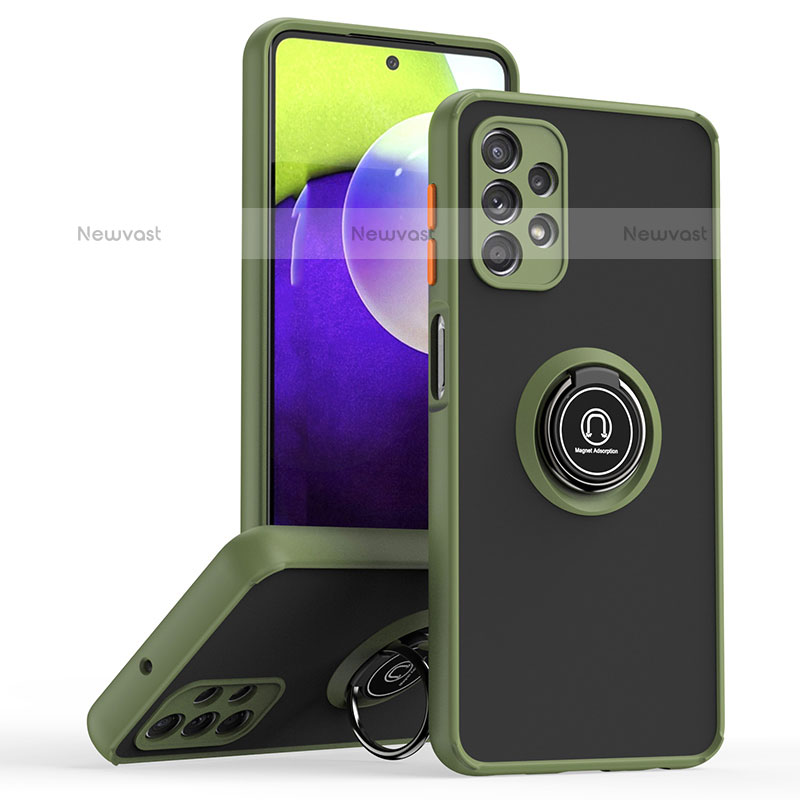Silicone Matte Finish and Plastic Back Cover Case with Magnetic Finger Ring Stand QW2 for Samsung Galaxy M32 5G