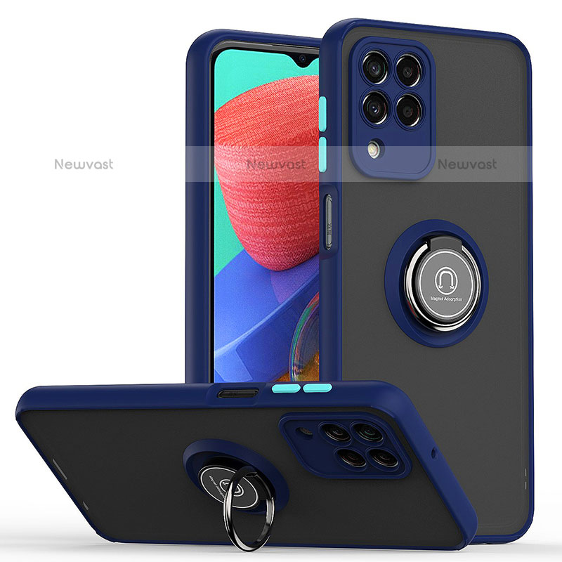Silicone Matte Finish and Plastic Back Cover Case with Magnetic Finger Ring Stand QW2 for Samsung Galaxy M33 5G
