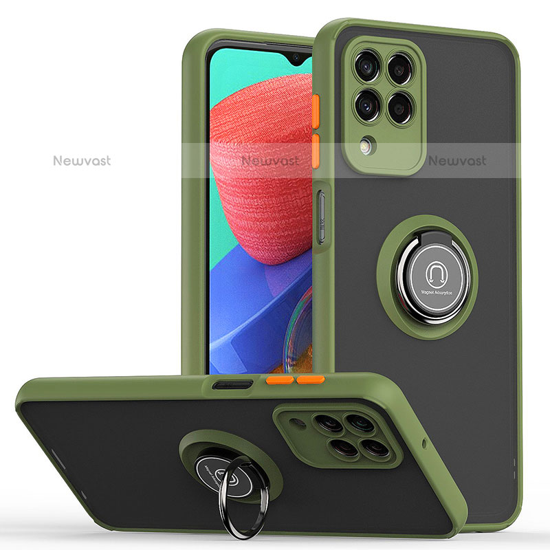 Silicone Matte Finish and Plastic Back Cover Case with Magnetic Finger Ring Stand QW2 for Samsung Galaxy M33 5G