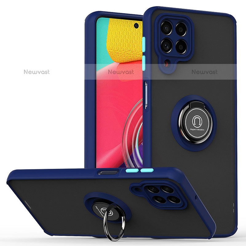 Silicone Matte Finish and Plastic Back Cover Case with Magnetic Finger Ring Stand QW2 for Samsung Galaxy M53 5G