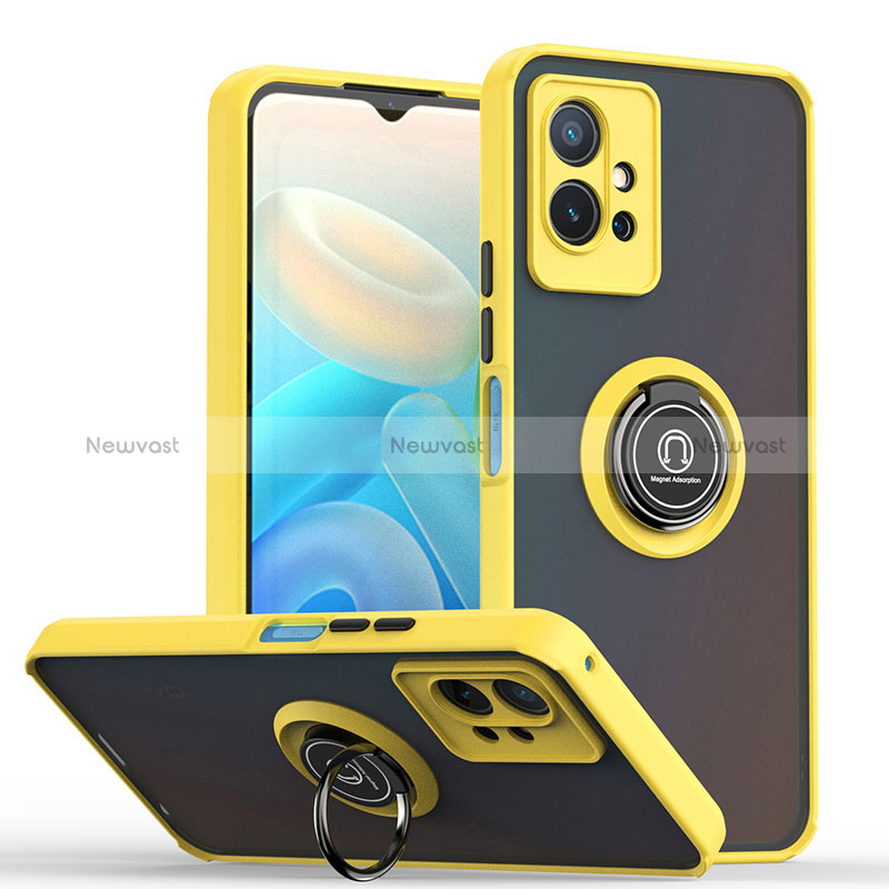 Silicone Matte Finish and Plastic Back Cover Case with Magnetic Finger Ring Stand QW2 for Vivo iQOO Z6 5G