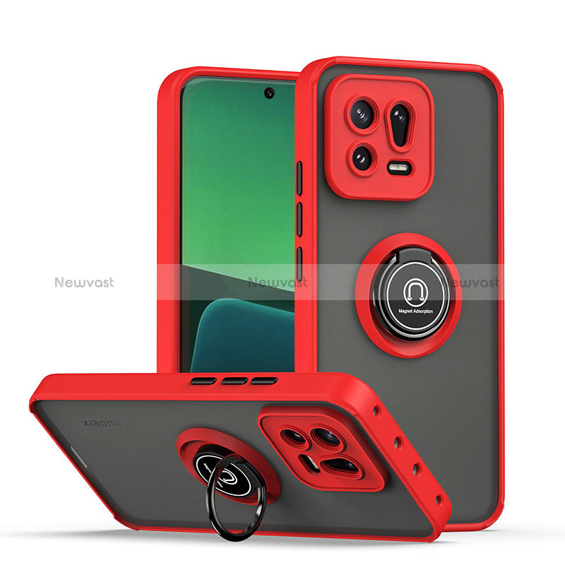 Silicone Matte Finish and Plastic Back Cover Case with Magnetic Finger Ring Stand QW2 for Xiaomi Mi 13 5G