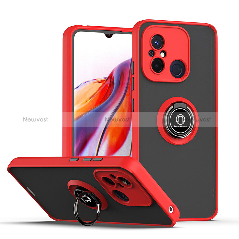Silicone Matte Finish and Plastic Back Cover Case with Magnetic Finger Ring Stand QW2 for Xiaomi Poco C55