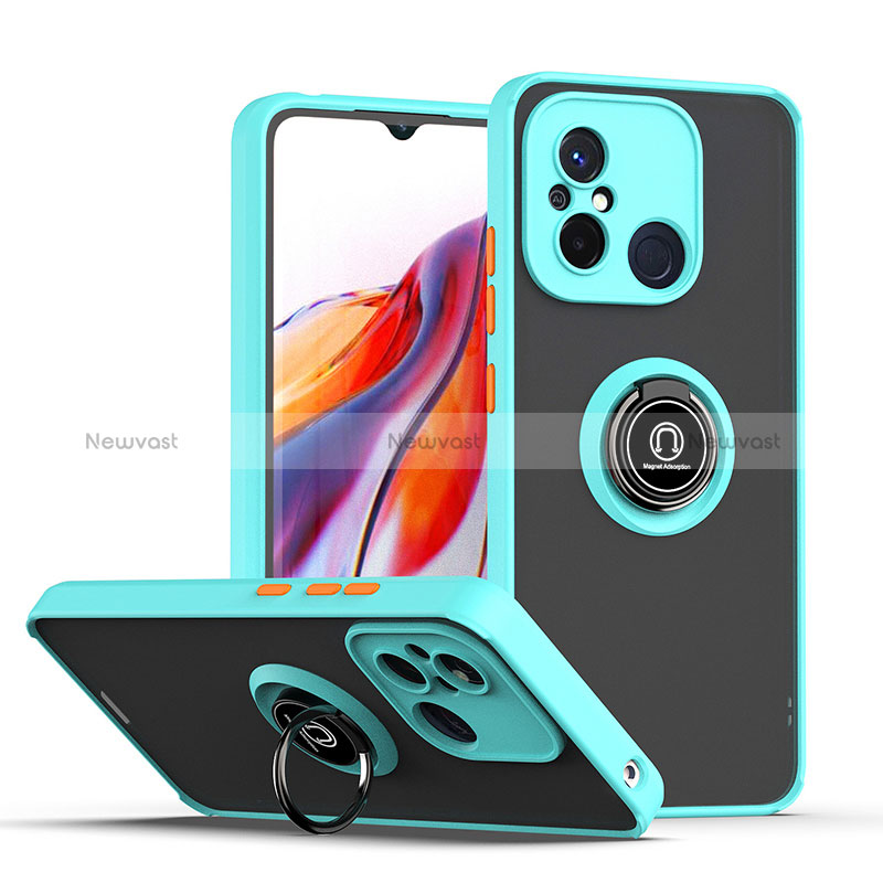 Silicone Matte Finish and Plastic Back Cover Case with Magnetic Finger Ring Stand QW2 for Xiaomi Poco C55