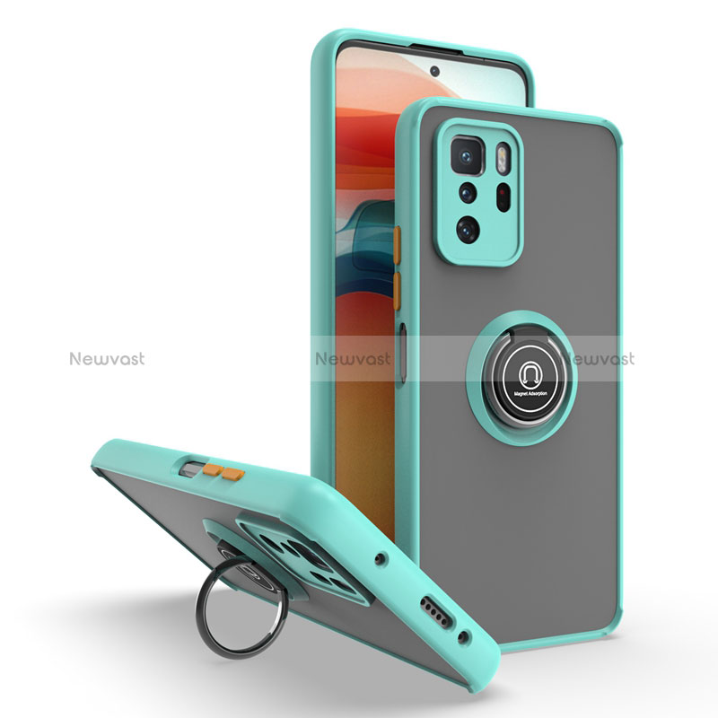 Silicone Matte Finish and Plastic Back Cover Case with Magnetic Finger Ring Stand QW2 for Xiaomi Poco X3 GT 5G
