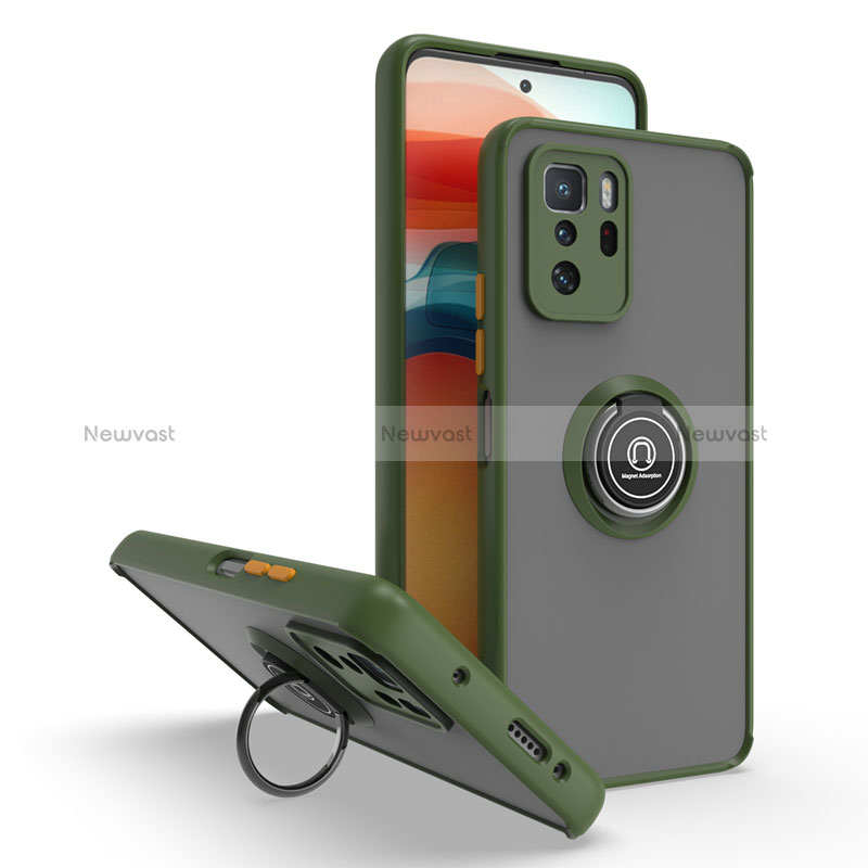 Silicone Matte Finish and Plastic Back Cover Case with Magnetic Finger Ring Stand QW2 for Xiaomi Poco X3 GT 5G