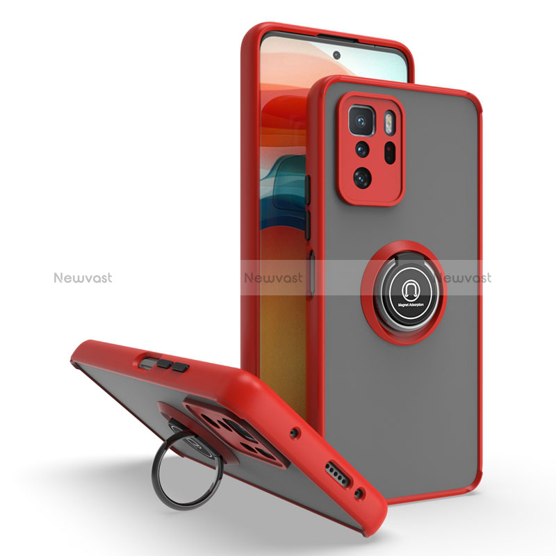 Silicone Matte Finish and Plastic Back Cover Case with Magnetic Finger Ring Stand QW2 for Xiaomi Poco X3 GT 5G