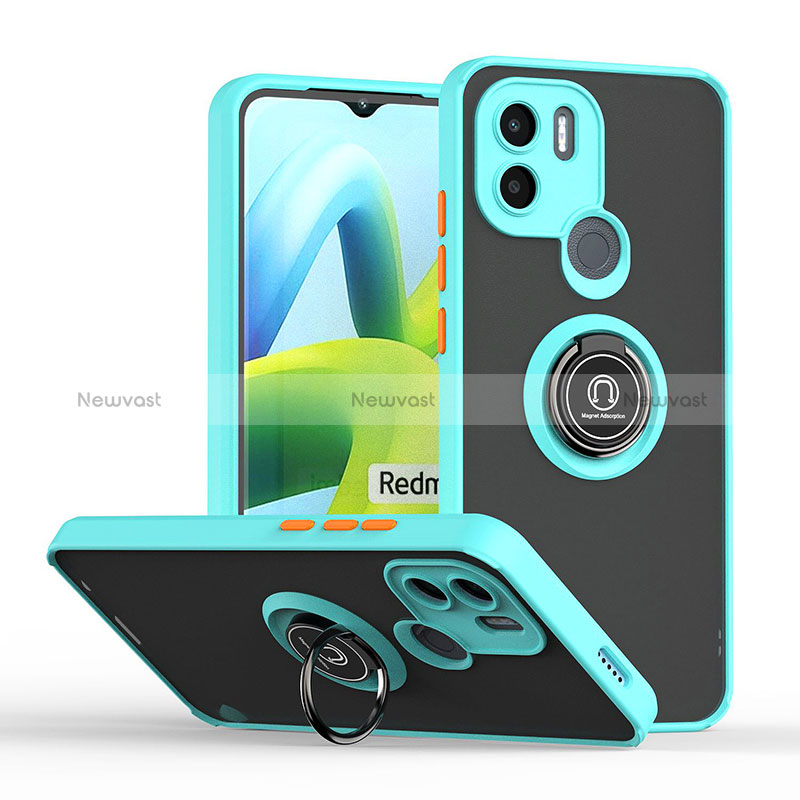 Silicone Matte Finish and Plastic Back Cover Case with Magnetic Finger Ring Stand QW2 for Xiaomi Redmi A1 Plus