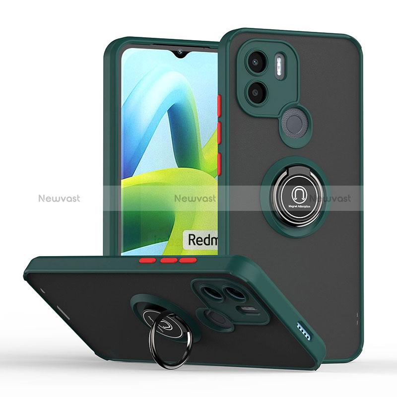 Silicone Matte Finish and Plastic Back Cover Case with Magnetic Finger Ring Stand QW2 for Xiaomi Redmi A1 Plus