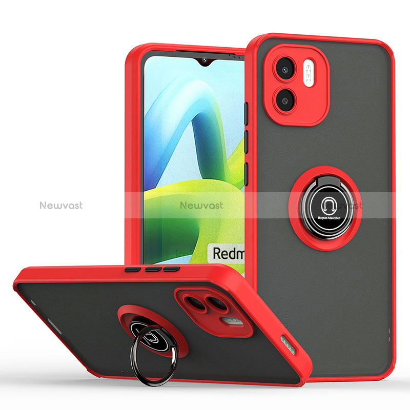 Silicone Matte Finish and Plastic Back Cover Case with Magnetic Finger Ring Stand QW2 for Xiaomi Redmi A2