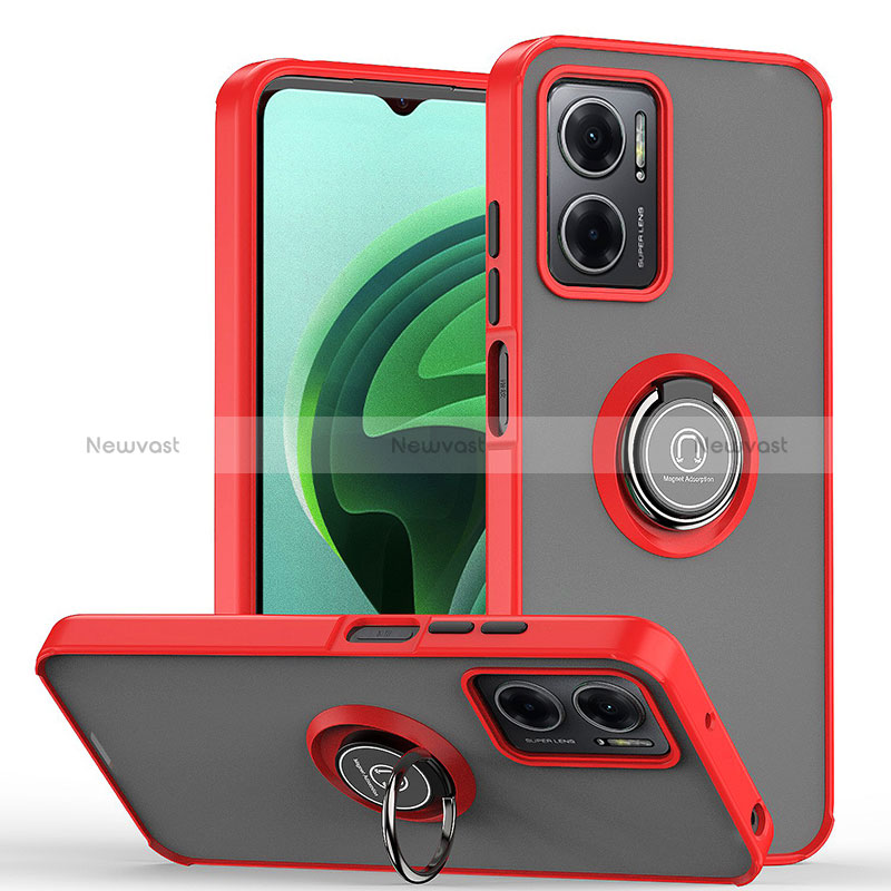 Silicone Matte Finish and Plastic Back Cover Case with Magnetic Finger Ring Stand QW2 for Xiaomi Redmi Note 11E 5G