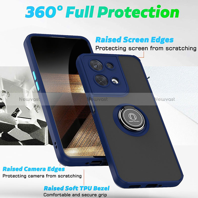 Silicone Matte Finish and Plastic Back Cover Case with Magnetic Finger Ring Stand QW2 for Xiaomi Redmi Note 13 Pro 5G