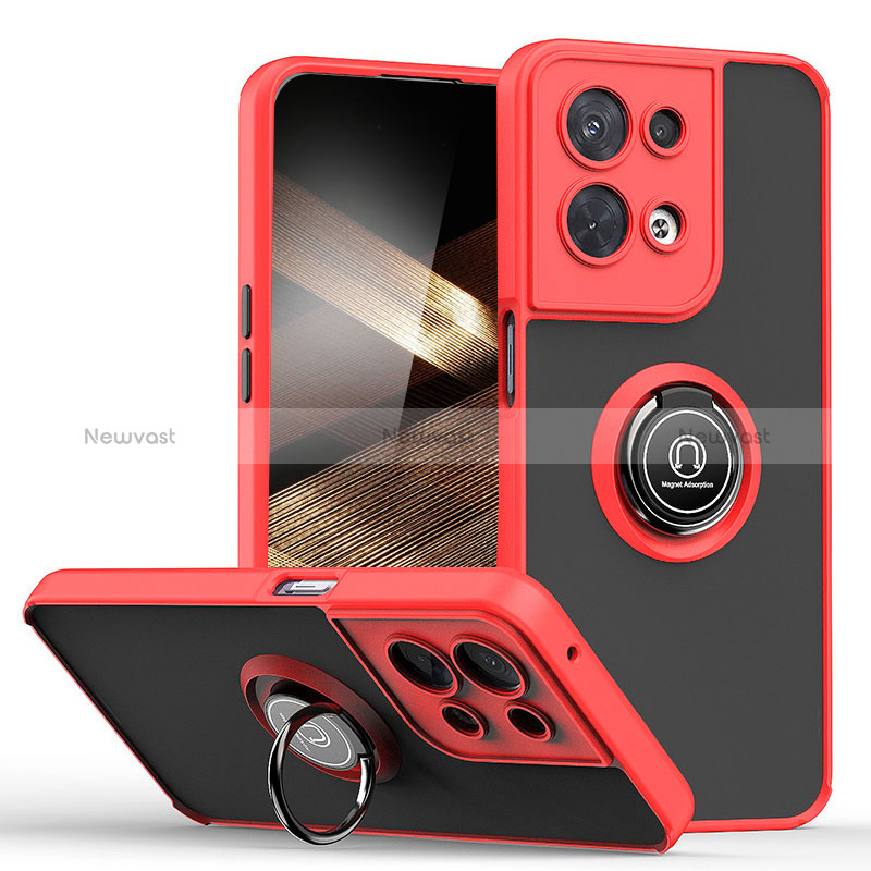 Silicone Matte Finish and Plastic Back Cover Case with Magnetic Finger Ring Stand QW2 for Xiaomi Redmi Note 13 Pro 5G