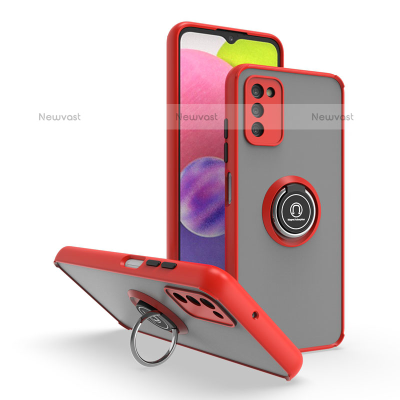 Silicone Matte Finish and Plastic Back Cover Case with Magnetic Finger Ring Stand QW3 for Samsung Galaxy A02s