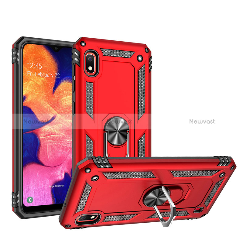 Silicone Matte Finish and Plastic Back Cover Case with Magnetic Finger Ring Stand QW3 for Samsung Galaxy A10