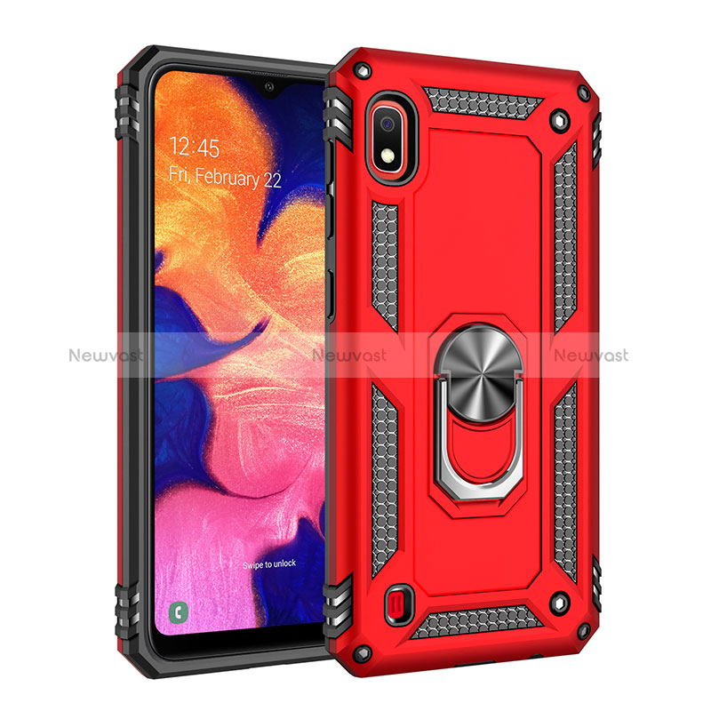 Silicone Matte Finish and Plastic Back Cover Case with Magnetic Finger Ring Stand QW3 for Samsung Galaxy A10